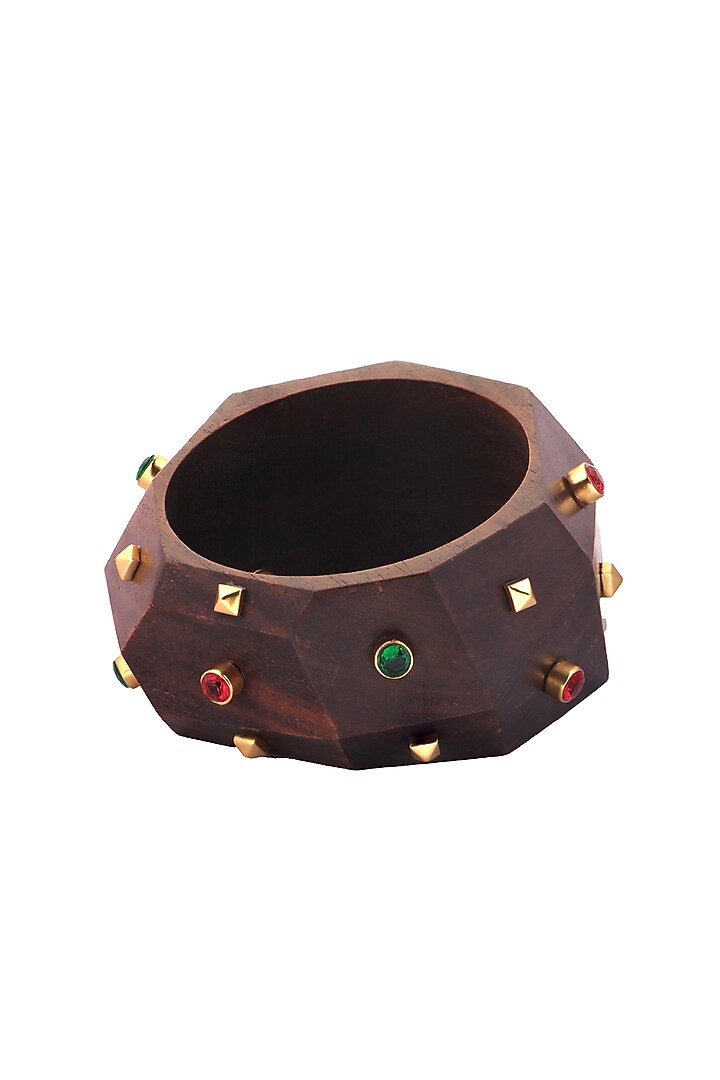 Gold Finish Pink & Green Stone Faceted Bangle by MNSH at Pernia's Pop Up Shop