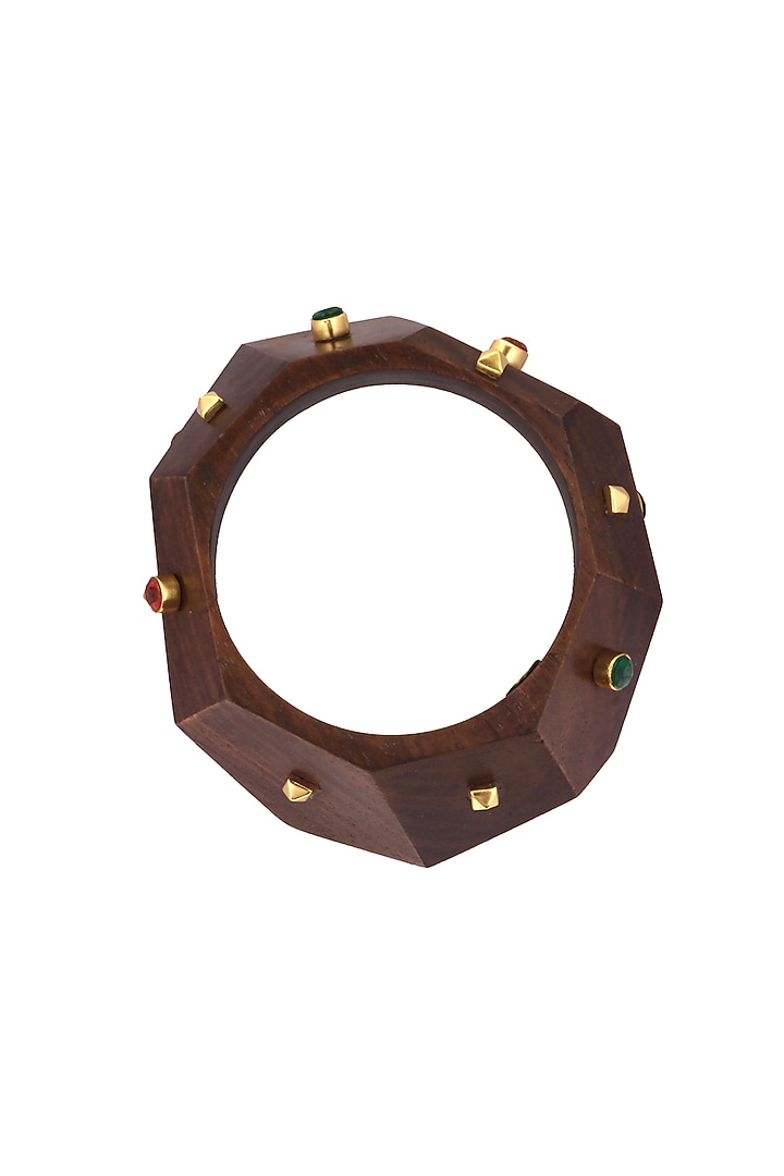 Gold Finish Pink & Green Stone Faceted Bangle by MNSH at Pernia's Pop Up Shop