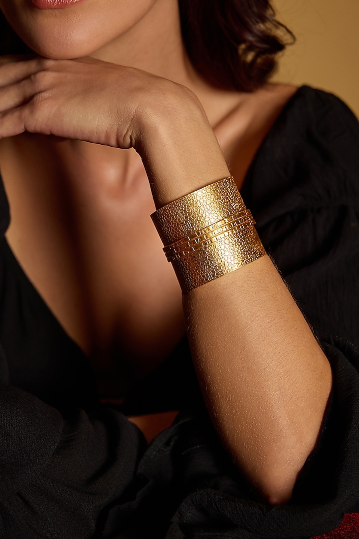 Gold Finish Textured Cuff by MNSH at Pernia's Pop Up Shop