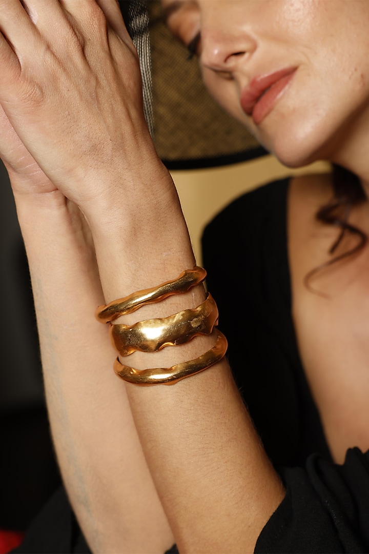 Gold Finish Brass Triple Cuff by MNSH at Pernia's Pop Up Shop