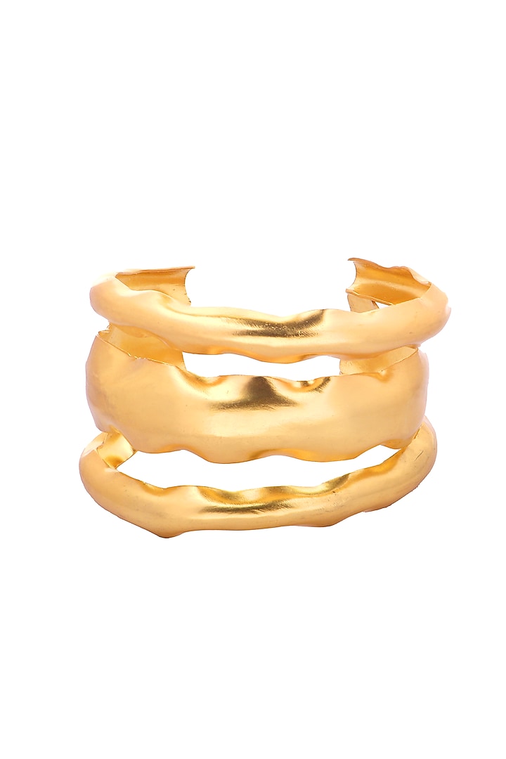 Gold Finish Brass Triple Cuff by MNSH at Pernia's Pop Up Shop