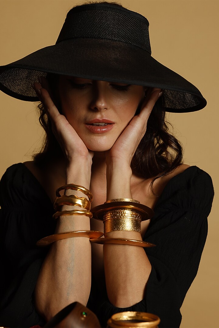 Gold Finish Brass Triple Cuff by MNSH at Pernia's Pop Up Shop