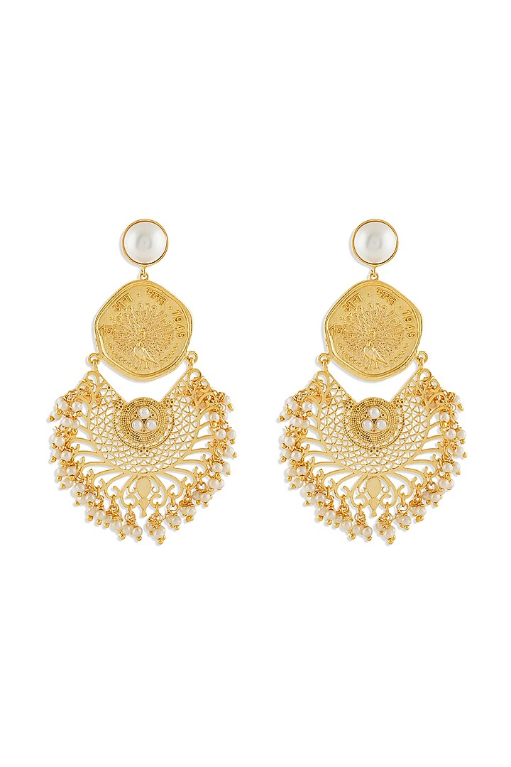 Gold Plated Pearl Jhumka Earrings by MNSH at Pernia's Pop Up Shop
