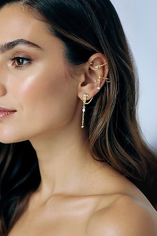 Gold Plated Star Moon Adjustable Earcuffs (Set Of 2) by MNSH
