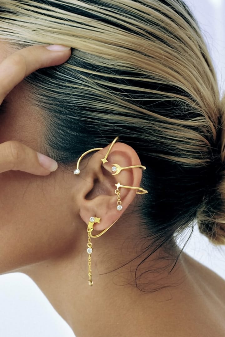 Gold Plated Star Moon Adjustable Earcuffs (Set Of 2) by MNSH at Pernia's Pop Up Shop