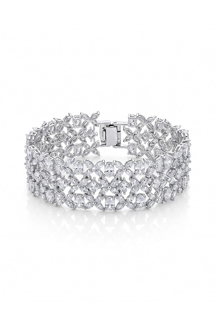White Rhodium Finish Pear-Shaped Diamond Bracelet by MNSH at Pernia's Pop Up Shop