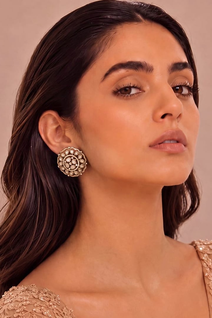 Antique Gold Finish Brass Stud Earrings by MNSH at Pernia's Pop Up Shop