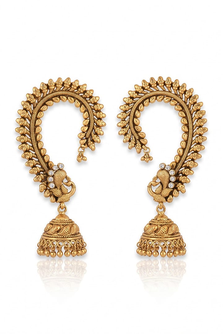 Gold Finish Peacock Temple Earcuffs by MNSH at Pernia's Pop Up Shop