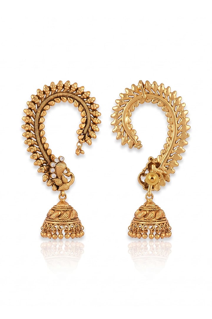 Gold Finish Peacock Temple Earcuffs by MNSH at Pernia's Pop Up Shop