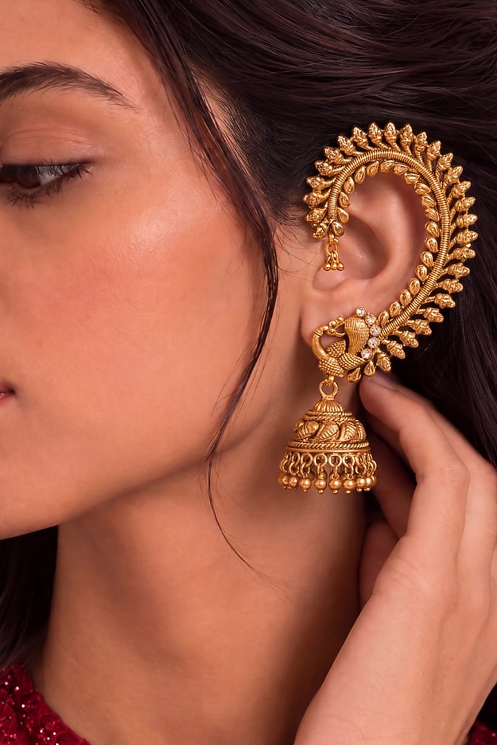 Gold Finish Peacock Temple Earcuffs by MNSH at Pernia's Pop Up Shop