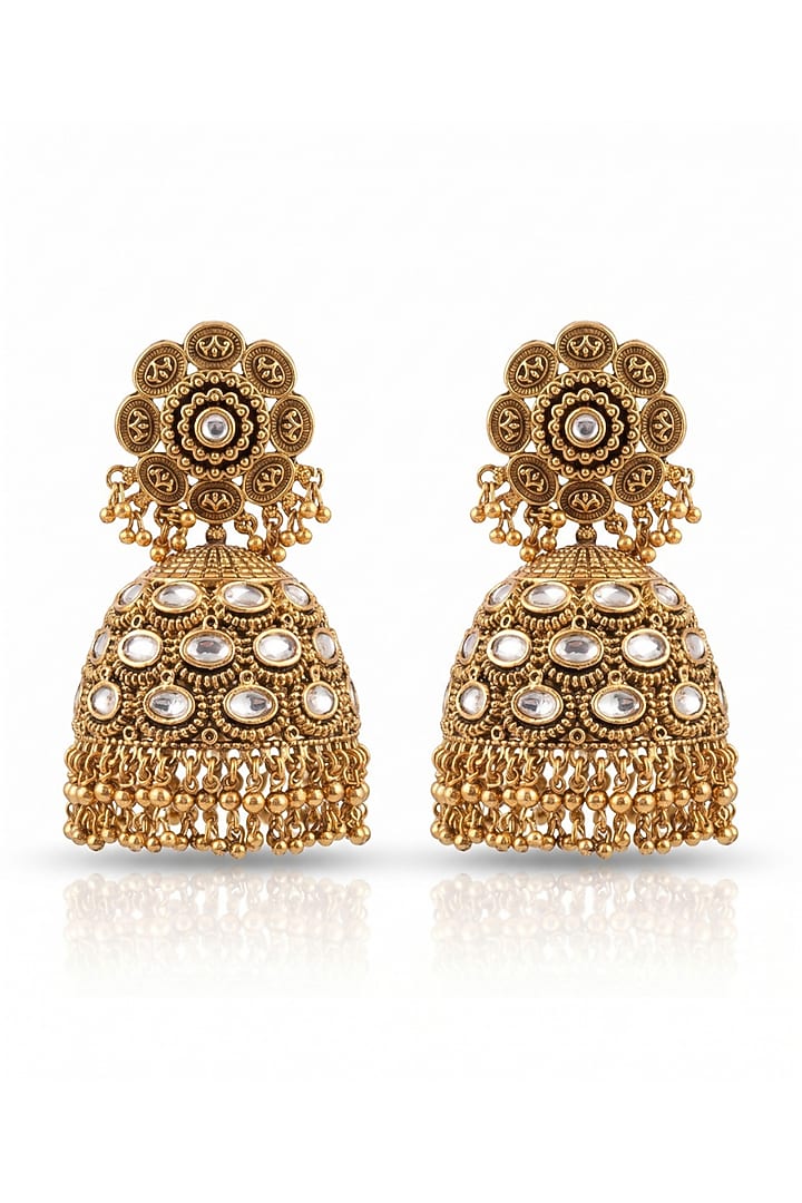 Antique Gold Finish Mirror Jhumka Earrings by MNSH at Pernia's Pop Up Shop