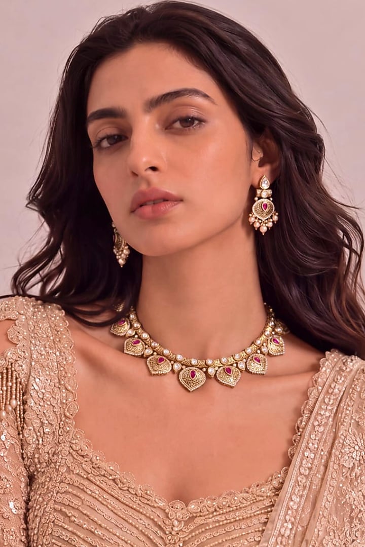 Antique Gold Finish Rani Bagh Necklace Set by MNSH at Pernia's Pop Up Shop