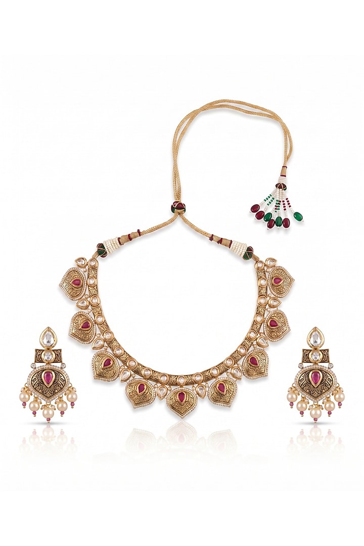 Antique Gold Finish Rani Bagh Necklace Set by MNSH at Pernia's Pop Up Shop