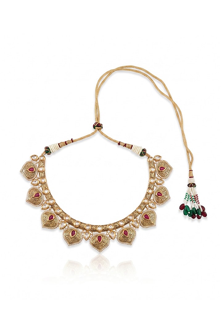 Antique Gold Finish Rani Bagh Necklace Set by MNSH at Pernia's Pop Up Shop