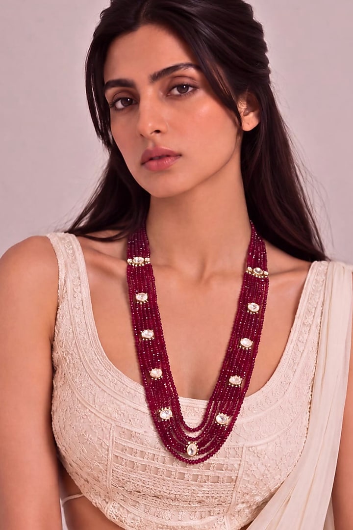 Gold Finish Ruby Polki Stone Mala by MNSH at Pernia's Pop Up Shop