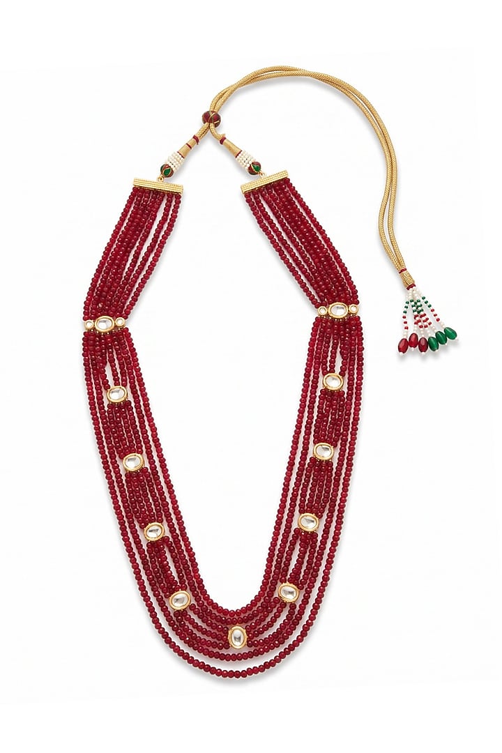 Gold Finish Ruby Polki Stone Mala by MNSH at Pernia's Pop Up Shop