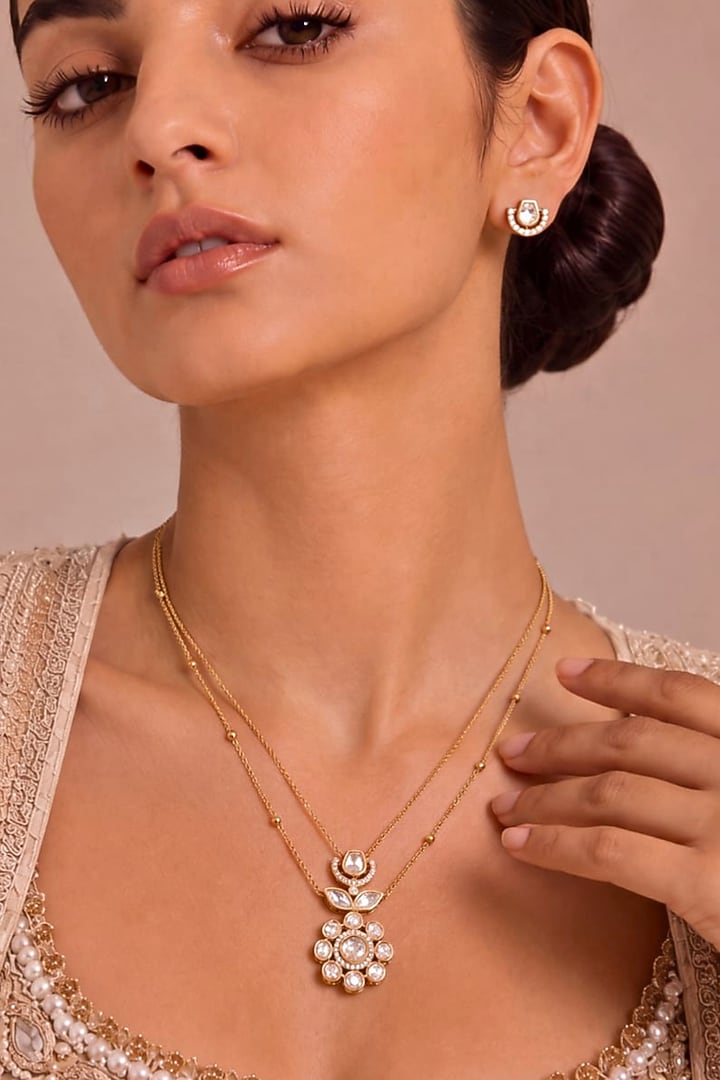 Gold Finish Floral Layered Necklace Set by MNSH at Pernia's Pop Up Shop