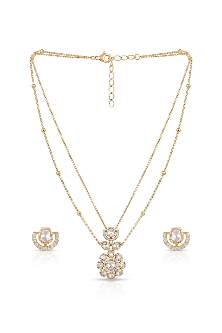 Gold Finish Floral Layered Necklace Set by MNSH at Pernia's Pop Up Shop