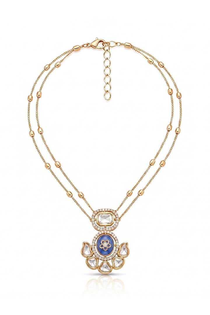 Gold Finish Sapphire Kundan Polki Layered Necklace Set by MNSH at Pernia's Pop Up Shop
