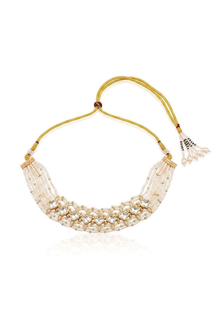 Gold Finish Pearl Choker Necklace Set by MNSH at Pernia's Pop Up Shop