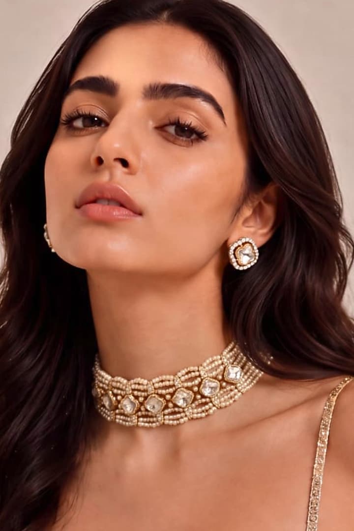 Gold Finish Pearl Choker Necklace Set by MNSH at Pernia's Pop Up Shop