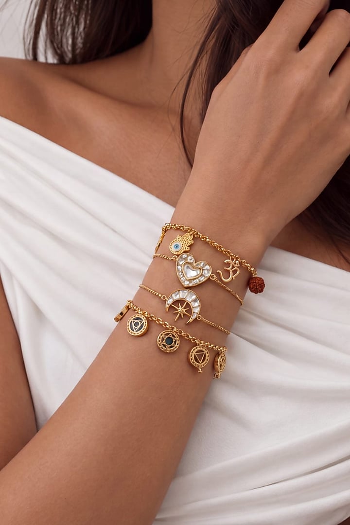Gold Finish Multi-Colored Stone Chakra Bracelet by MNSH at Pernia's Pop Up Shop