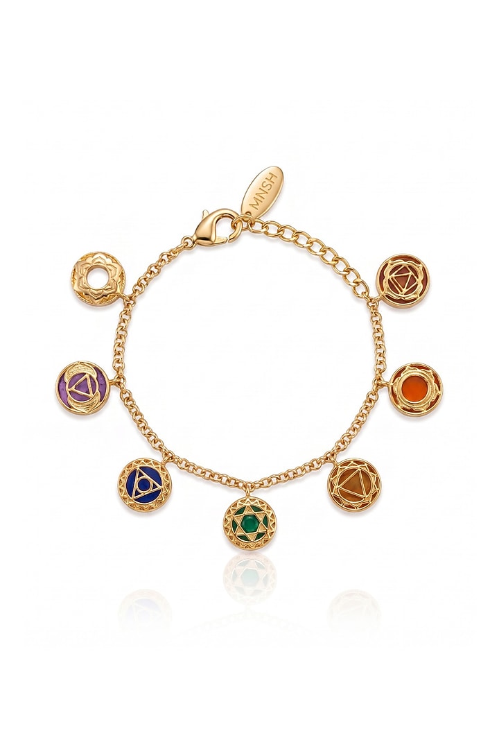 Gold Finish Multi-Colored Stone Chakra Bracelet by MNSH at Pernia's Pop Up Shop