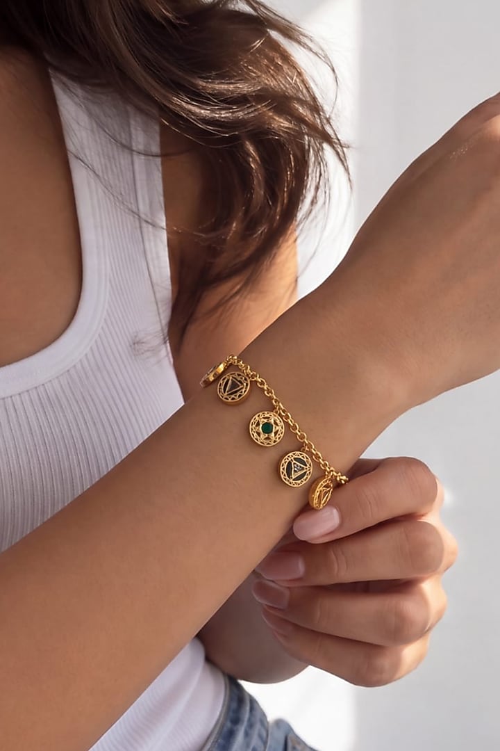 Gold Finish Multi-Colored Stone Chakra Bracelet by MNSH at Pernia's Pop Up Shop