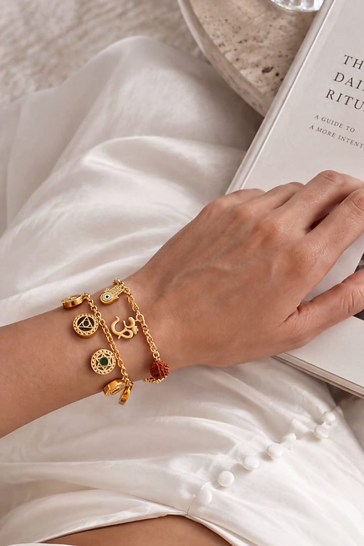 Gold Finish Multi-Colored Stone Chakra Bracelet by MNSH at Pernia's Pop Up Shop