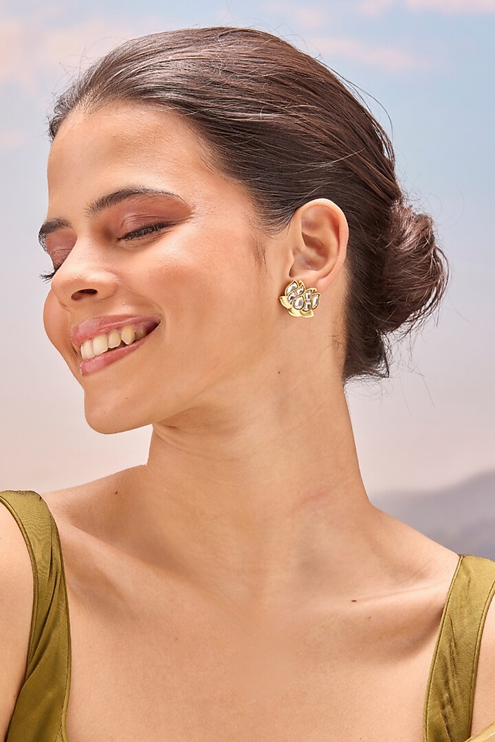 Gold Plated Kundan Polki Stud Earrings by MNSH at Pernia's Pop Up Shop