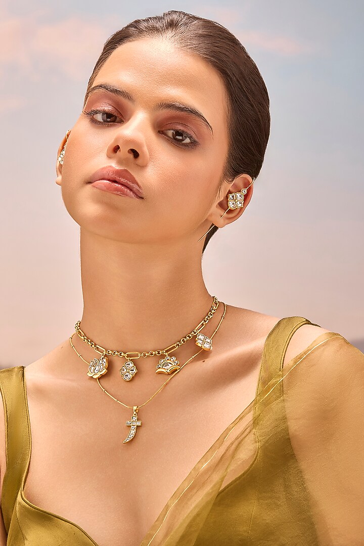 Gold Plated Kundan Polki Charm Necklace by MNSH at Pernia's Pop Up Shop