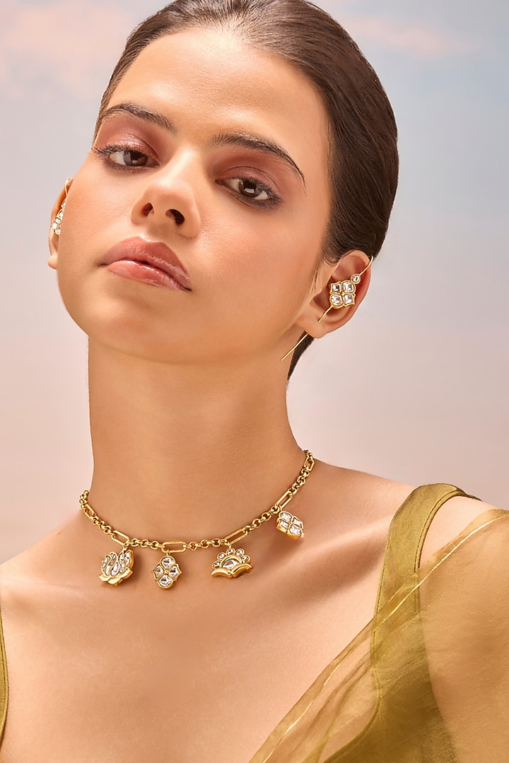 Gold Plated Kundan Polki Earcuffs (Set Of 2) by MNSH at Pernia's Pop Up Shop