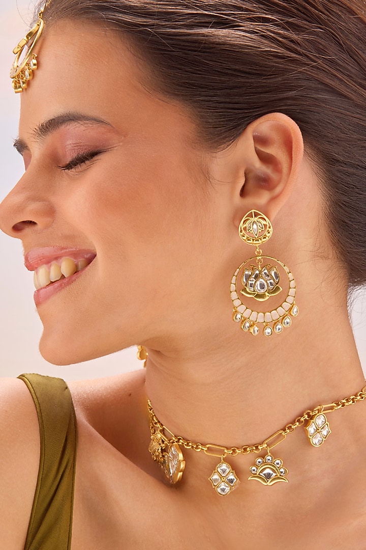 Gold Plated Kundan Polki Jhumka Earrings by MNSH at Pernia's Pop Up Shop