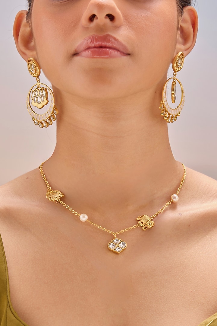 Gold Plated Kundan Polki Haathi Necklace by MNSH at Pernia's Pop Up Shop