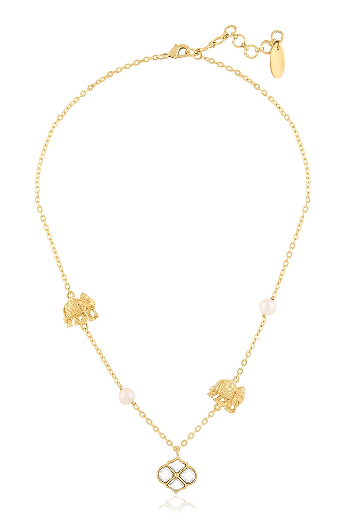 Gold Plated Kundan Polki Haathi Necklace by MNSH at Pernia's Pop Up Shop