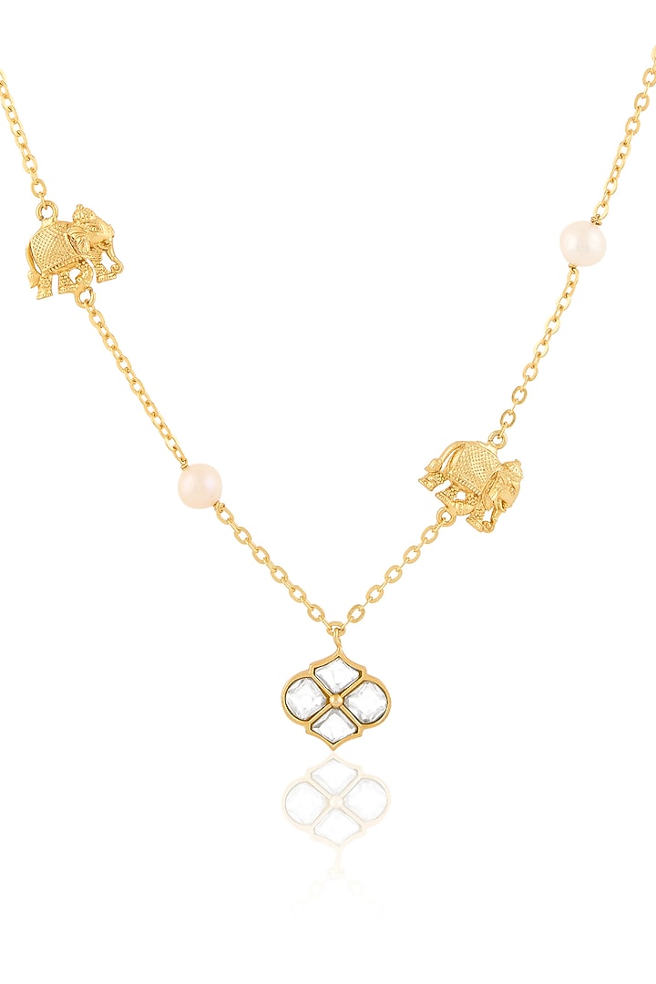 Gold Plated Kundan Polki Haathi Necklace by MNSH at Pernia's Pop Up Shop