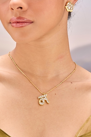 Gold Plated Kundan Polki N Initial Necklace by MNSH