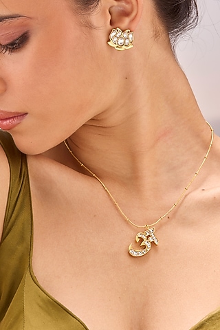 Gold Plated Kundan Polki A Initial Necklace by MNSH