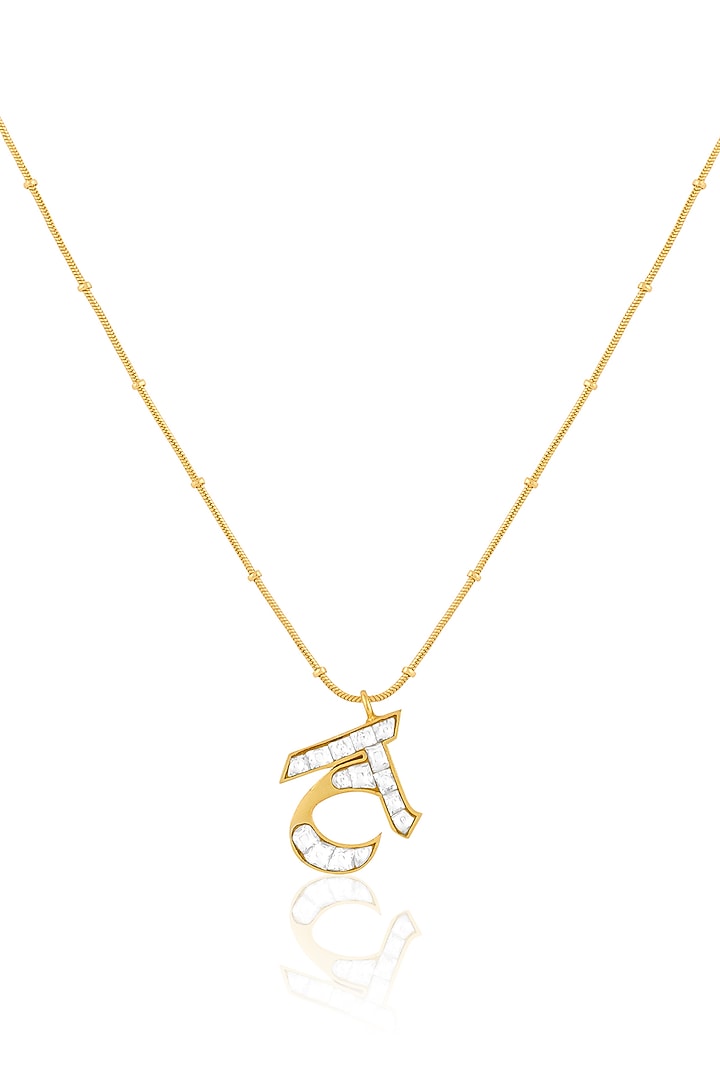 Gold Plated Kundan Polki T Initial Necklace by MNSH at Pernia's Pop Up Shop