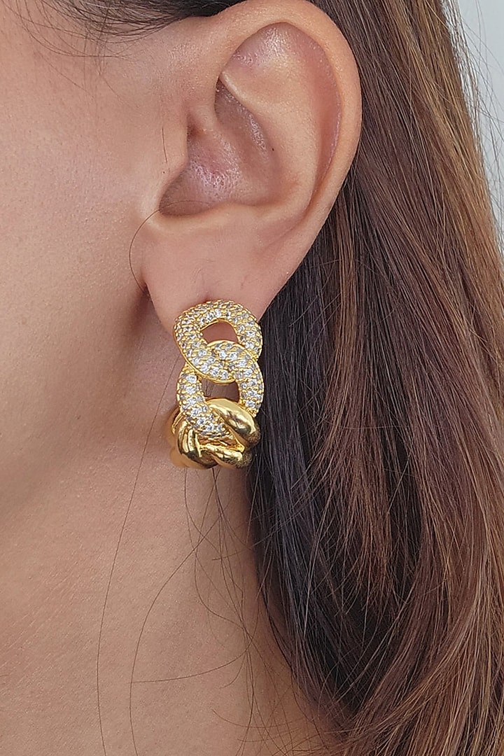 Gold Finish Chain Diamond Hoop Earrings by MNSH
