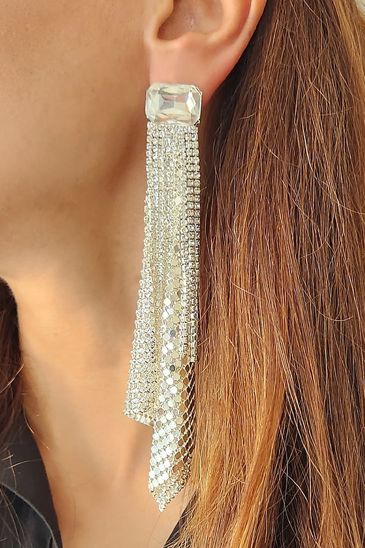 Silver Finish Rhinestone Dangler Earrings by MNSH