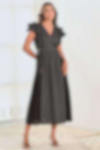 Black Cotton Pleated Midi Summer Dress by MoonTara at Pernia's Pop Up Shop