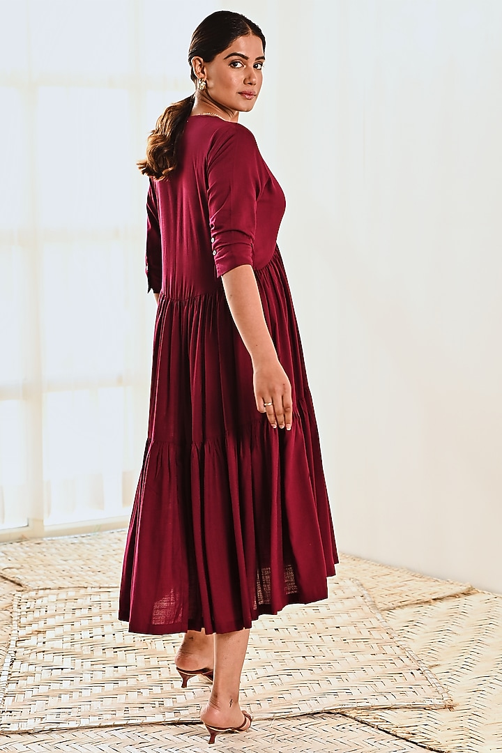 Wine Cotton Asymmetric Midi Summer Dress by MoonTara at Pernia's Pop Up Shop