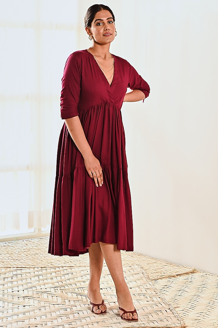 Wine Cotton Asymmetric Midi Summer Dress by MoonTara at Pernia's Pop Up Shop