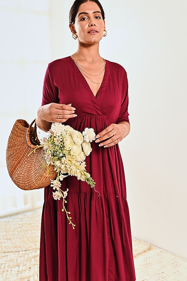 Wine Cotton Asymmetric Midi Summer Dress by MoonTara at Pernia's Pop Up Shop