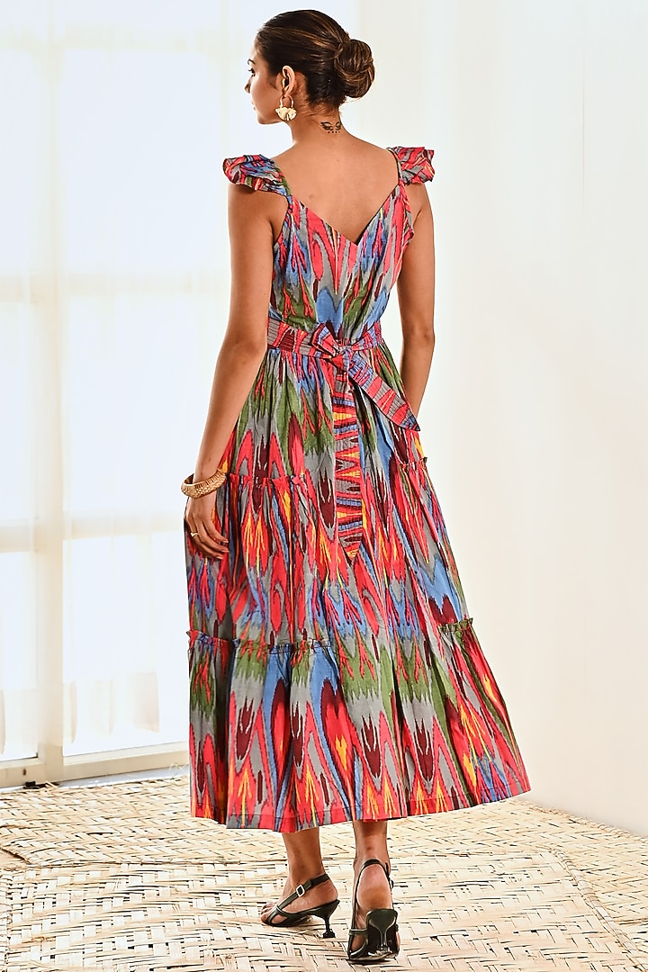 Red Cotton Ikat Printed Summer Dress by MoonTara at Pernia's Pop Up Shop