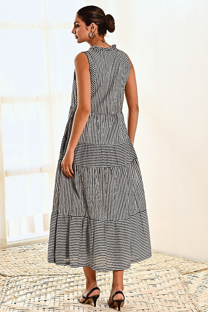 Black Cotton Striped Printed Summer Dress by MoonTara at Pernia's Pop Up Shop