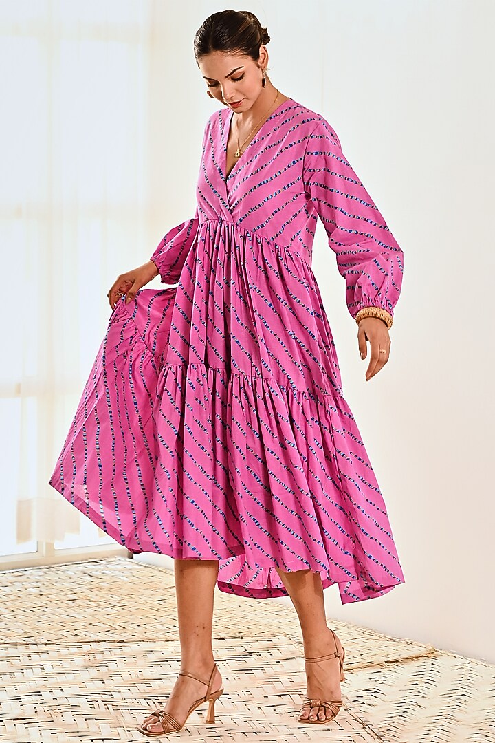 Pink Cotton Printed Summer Dress by MoonTara at Pernia's Pop Up Shop