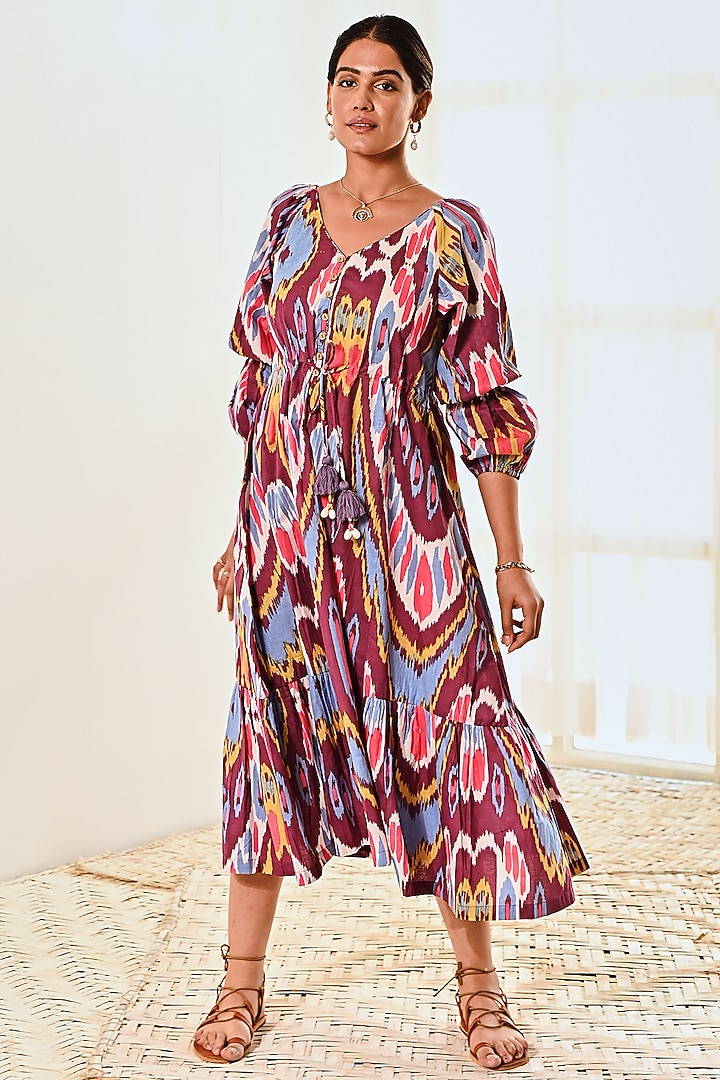 Purple Cotton Ikat Printed Summer Dress by MoonTara at Pernia's Pop Up Shop