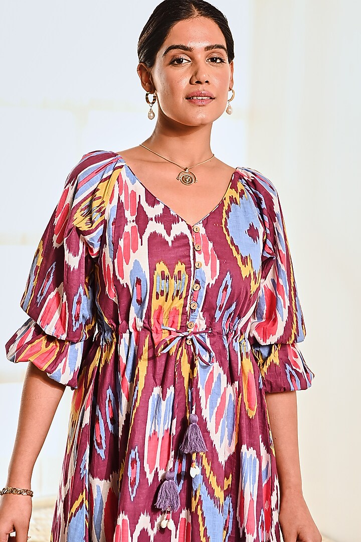 Purple Cotton Ikat Printed Summer Dress by MoonTara at Pernia's Pop Up Shop